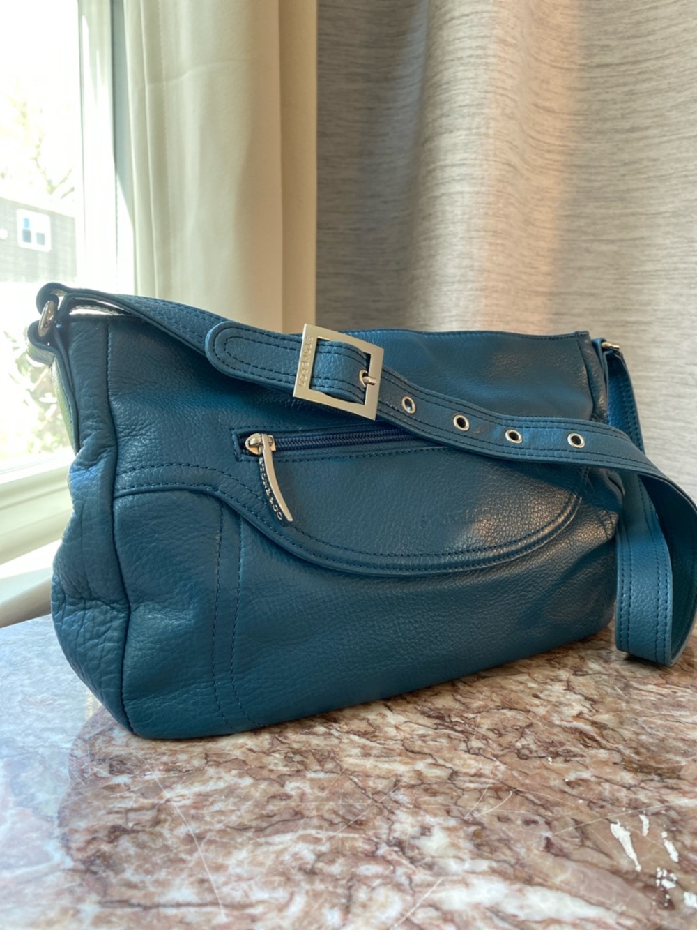 Stone & Co. Teal Blue Leather Crossbody Bag